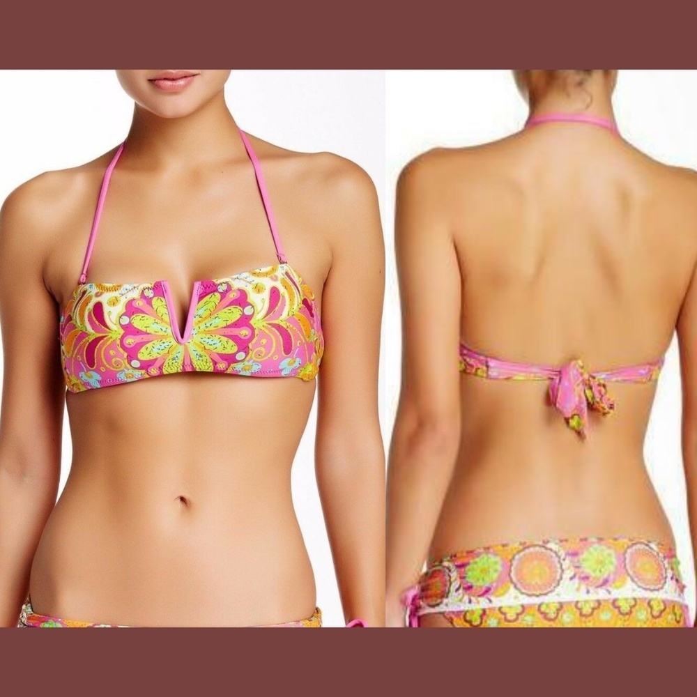 Trina Turk Woodblock Floral Bandeau Bikini Top Pin